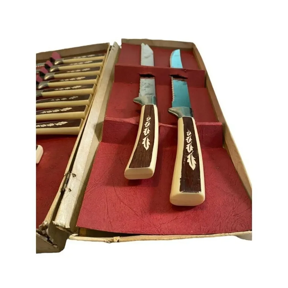 Regent Sheffield Stainless Steel England Complete Steak Knives & Serving Set Vin